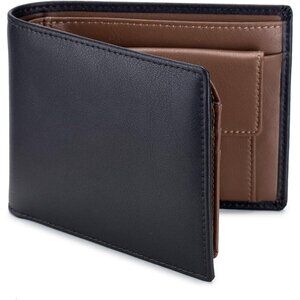 Men's Brown Front Coin Pocket Flip Up Leather Wallet Card Blocking Slim Bifold